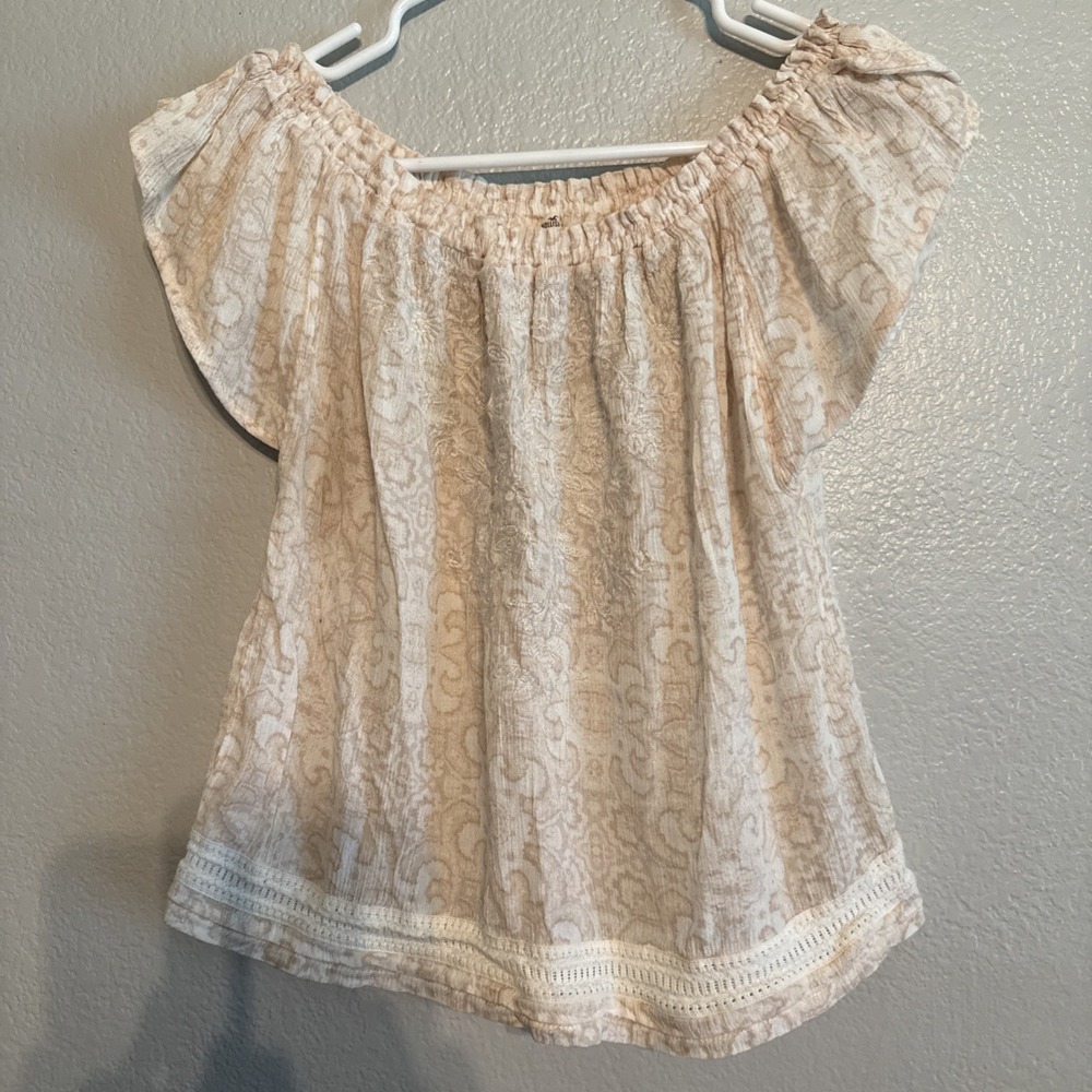 Hollister Cream Smocked Off The Shoulder Top Ruffle Hem Cottagecore Boho Size S